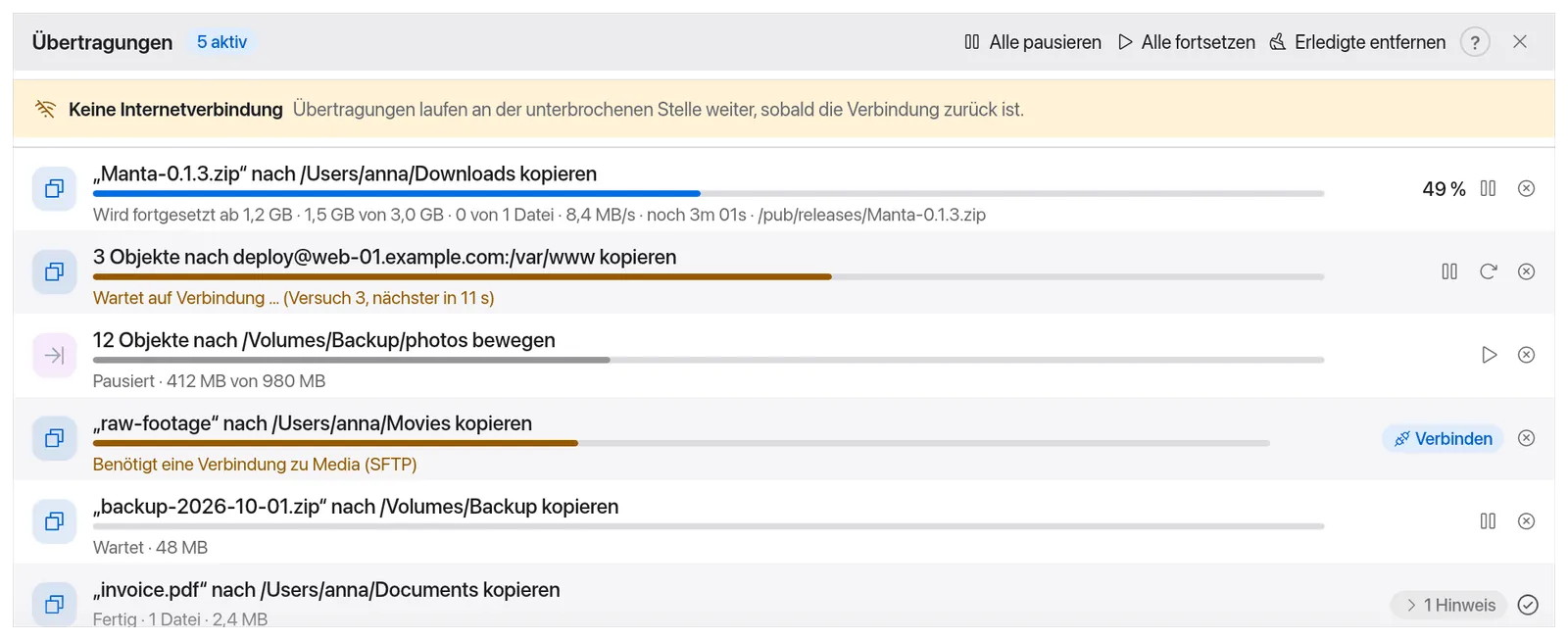 Manta: Übertragungen